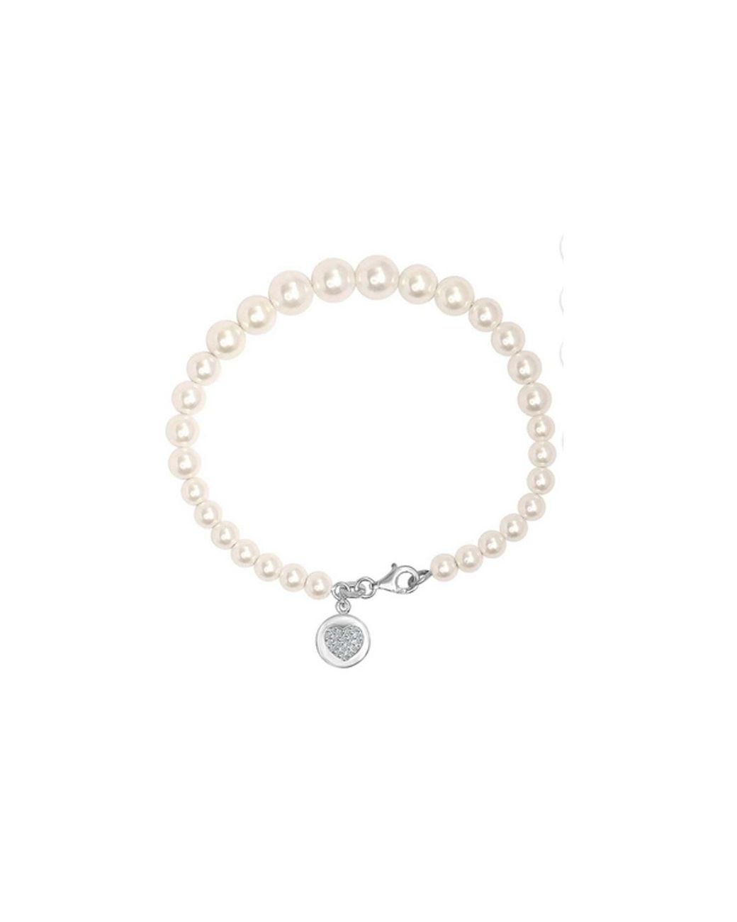 Bibei Metallic Pearl Bracelet With Heart Charm, 925 Sterling Bipu021