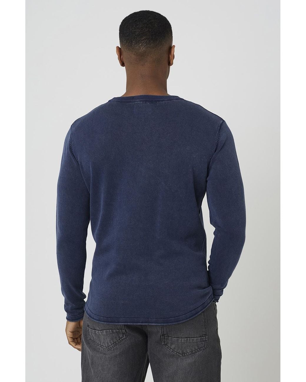 Brave Soul Blue Acid Wash Crew Neck Jumper for men