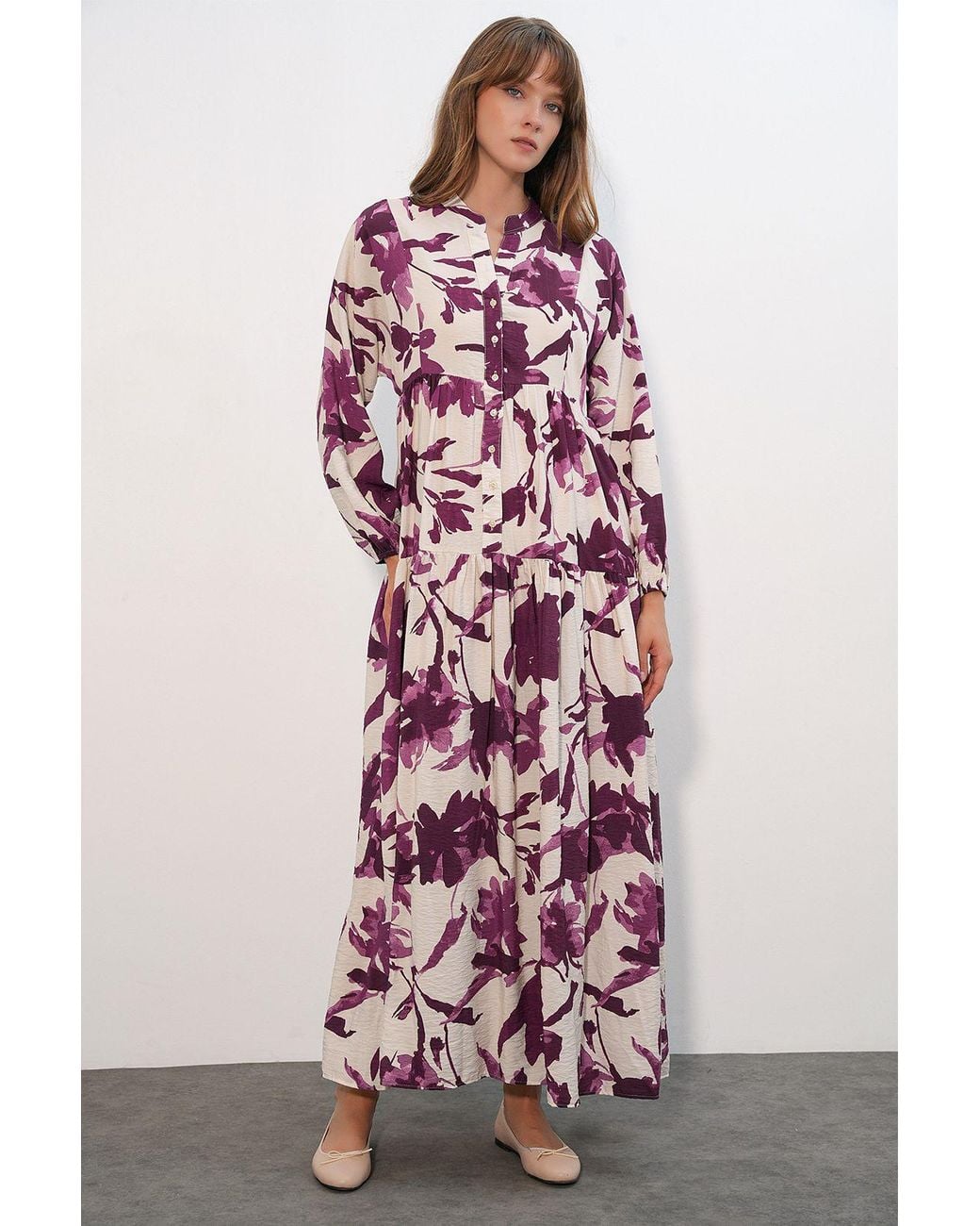 Bigdart Multicolor Floral Maxi Dress With Mandarin Collar