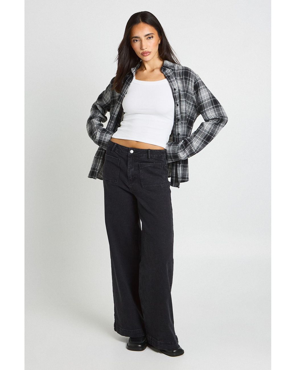 Boohoo Black High Waist Front Pocket Wide Leg Jean