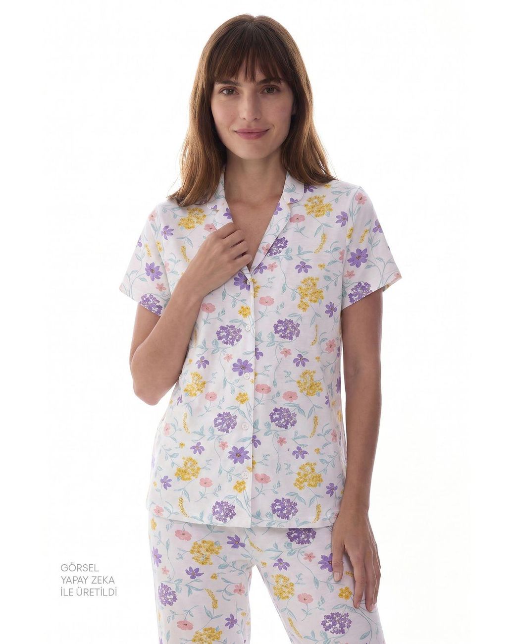 Penti Red Off- Blossom Floral Short-Sleeve Shirt Trousers Pyjama Set