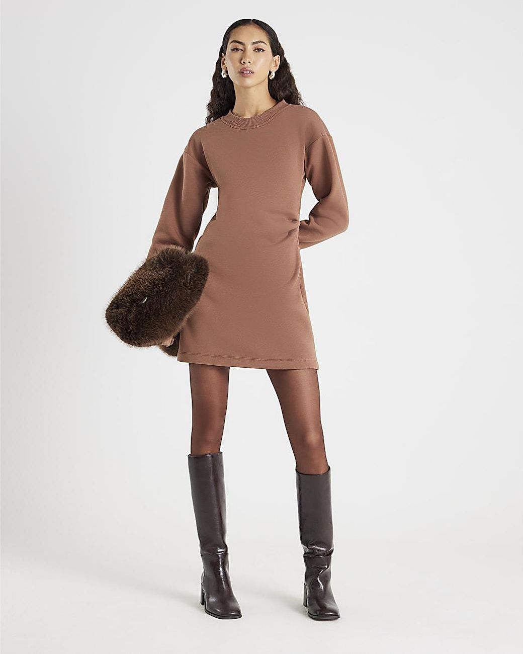 River Island Natural Shirt Dress Drape Sweatshirt Cotton