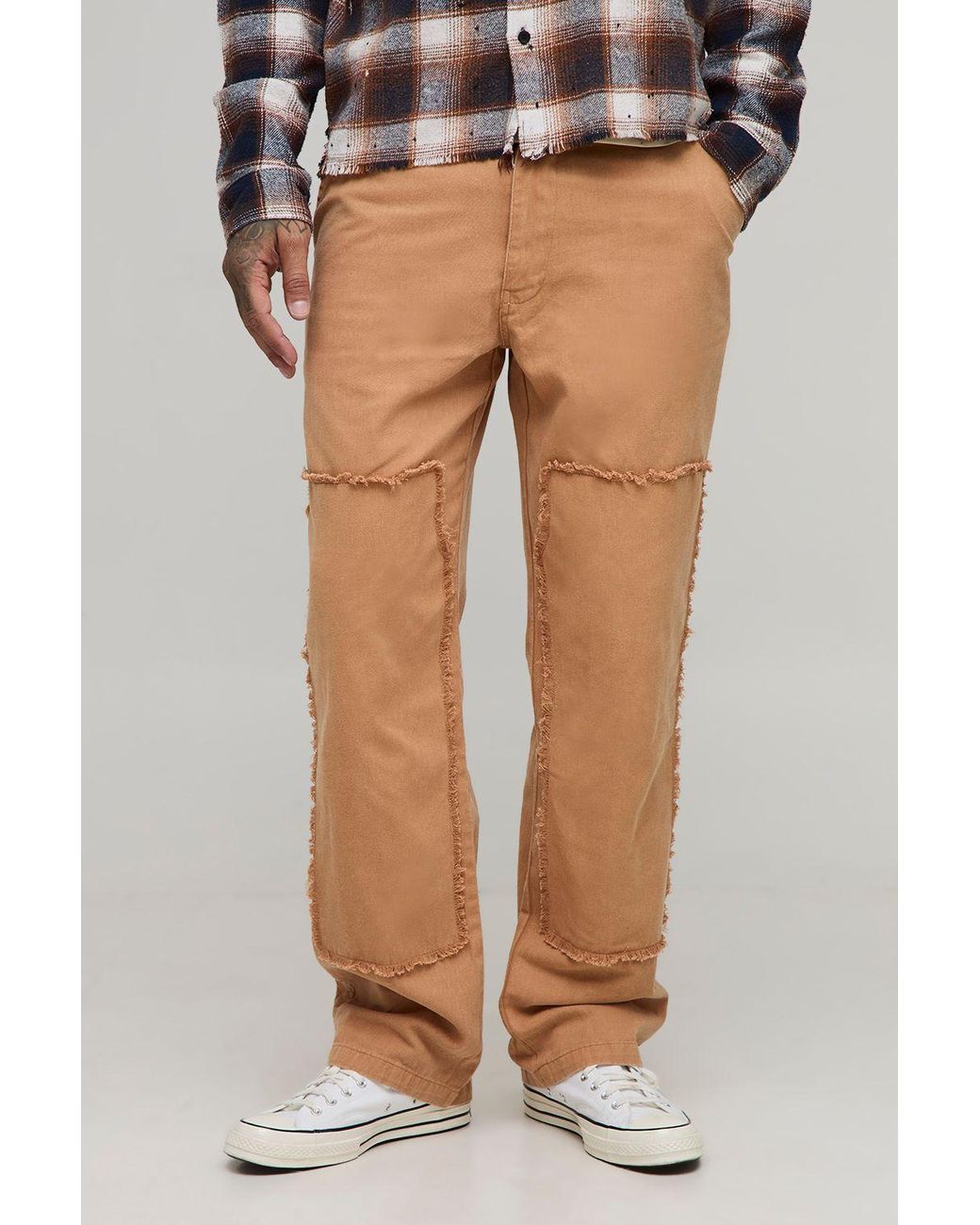 BoohooMAN Brown Tall Bleach Wash Relaxed Fit Carpenter Pants for men