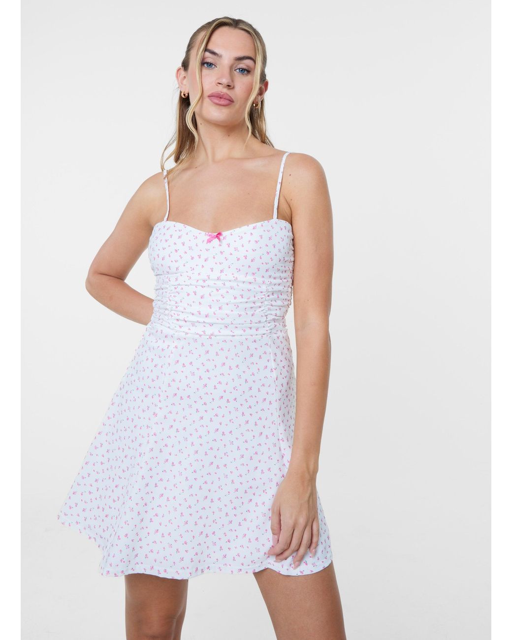 Pink Vanilla White Ruched Skater Dress