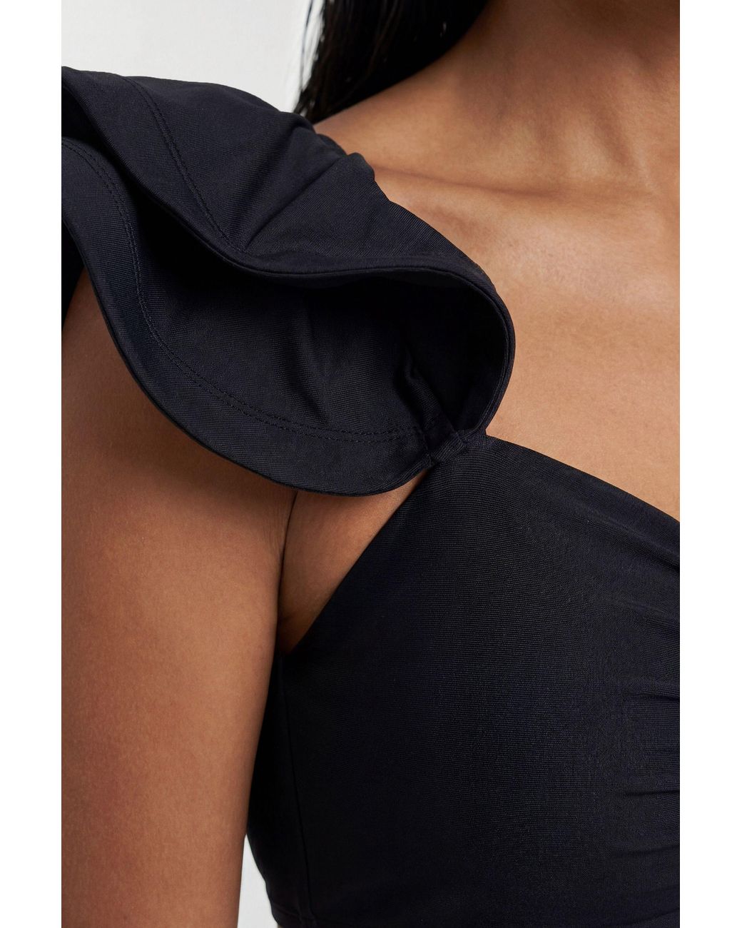 Karen Millen Black Drama One Shoulder Frill Bikini Top