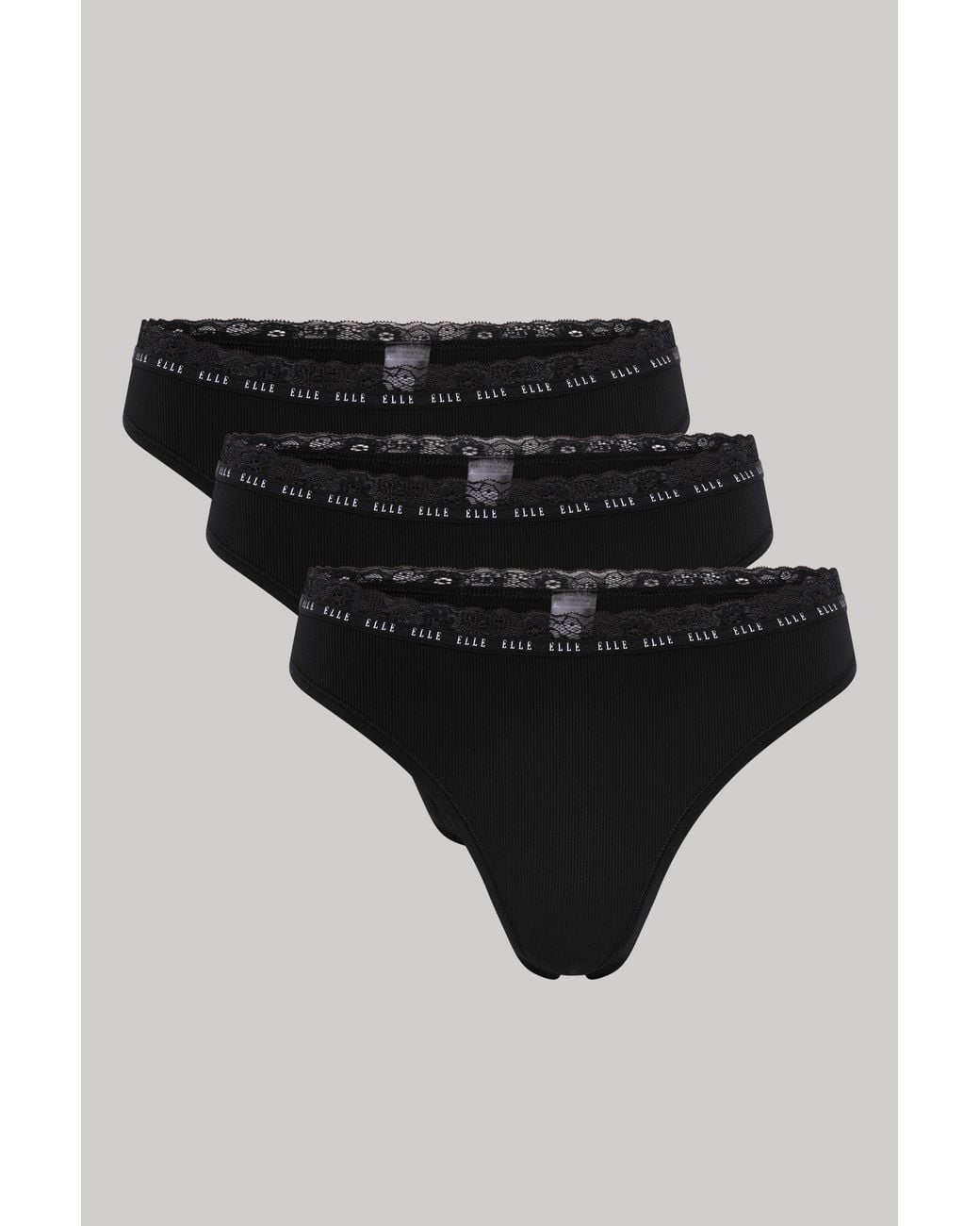 Elle Black 3 Pack Synthetic Rib Thong