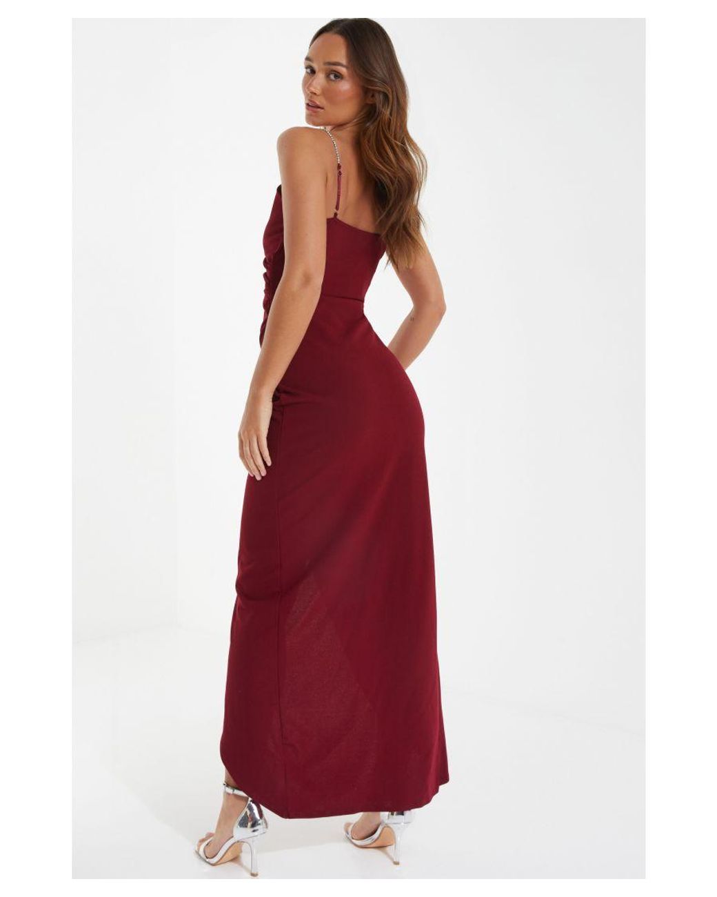 Quiz burgundy store maxi dress