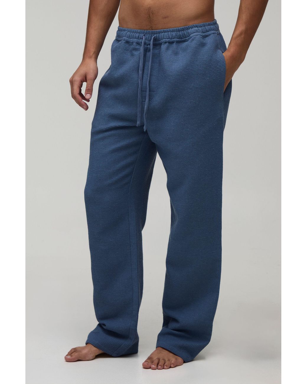 BoohooMAN Blue Relaxed Fit Waffle Lounge Bottoms for men