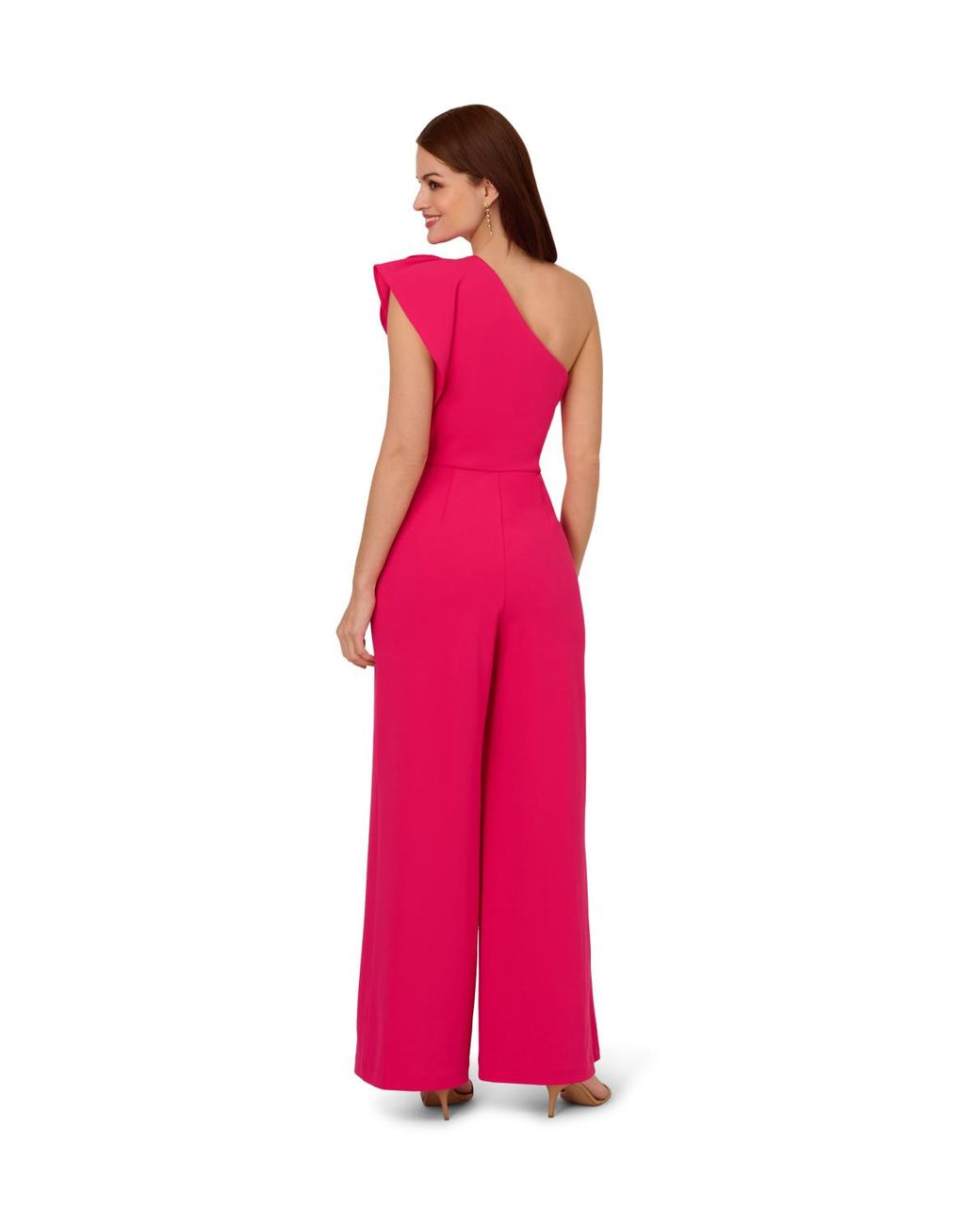 Adrianna Papell Pink One Shoulder Rosette Jumpsuit