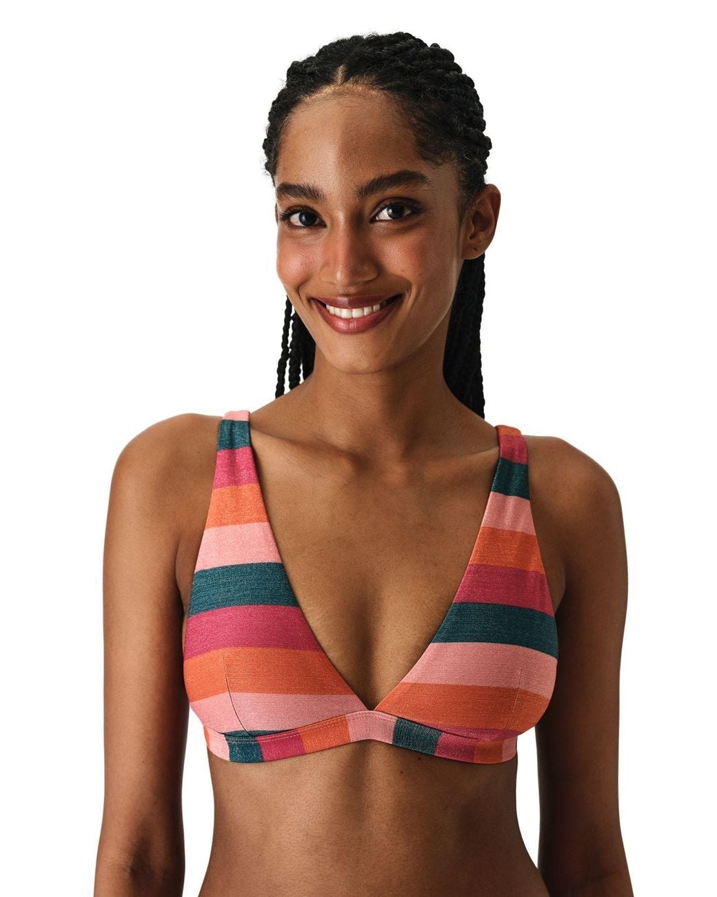 Penti Red Devin Deep V-Neck Striped Shimmery Bikini Top