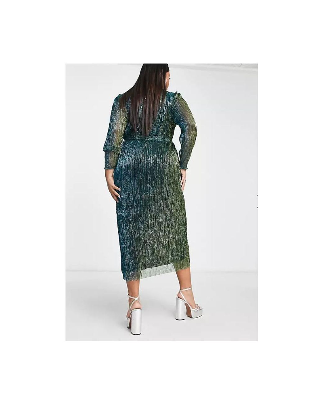 Forever New tiered metallic plisse mini dress in emerald green