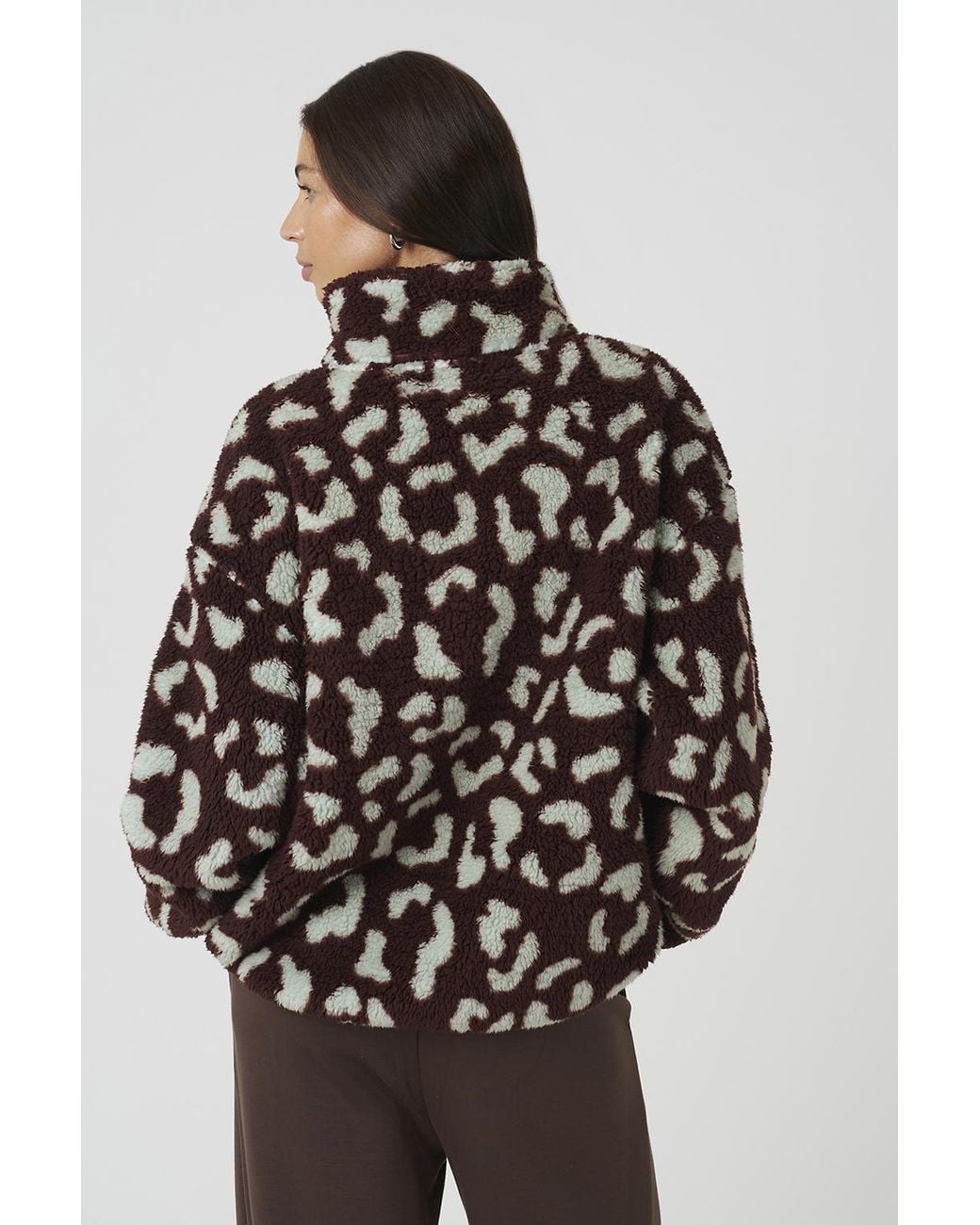 Brave Soul Brown Sherpa Fleece Animal Print Sweatshirt