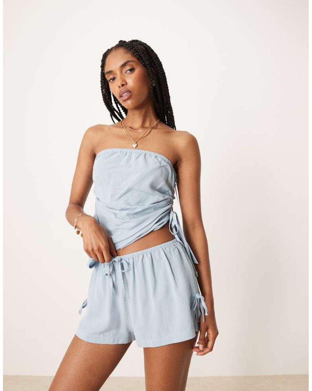 ASOS Blue Linen Blend Tie Side Shorts