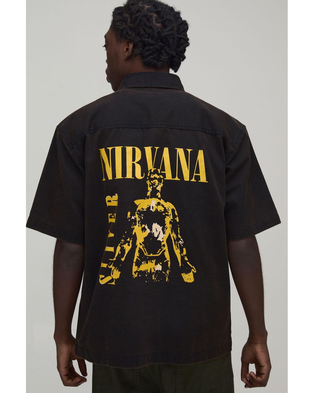 BoohooMAN Black Nirvana Washed Twill Short Sleeve Shirt for men