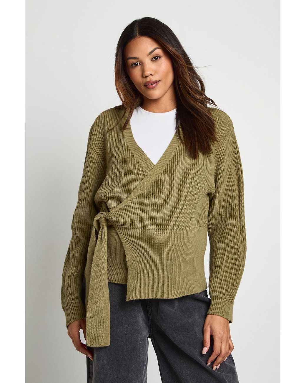 Boohoo Green Maternity Side Wrap Knitted Cardigan