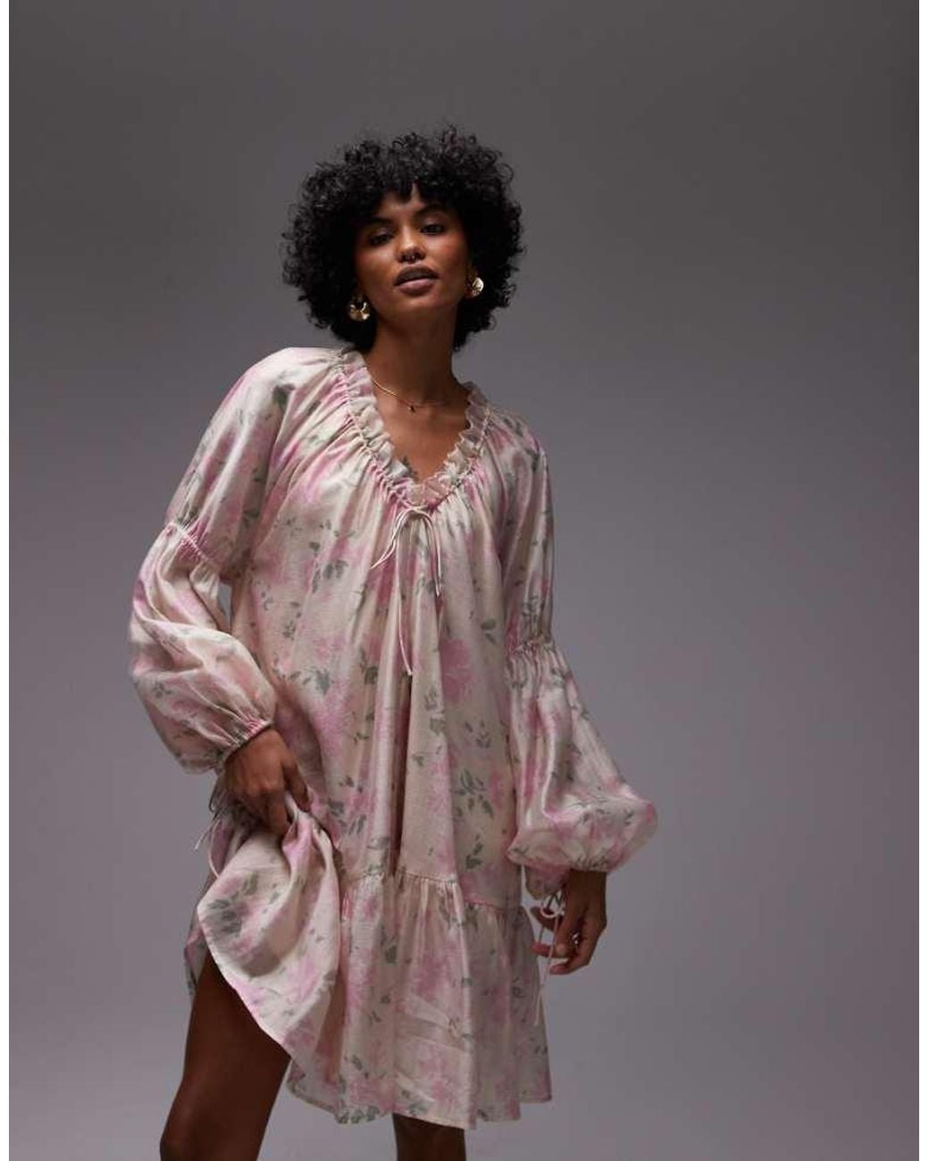 & Other Stories Natural Semi Sheer Mini Dress With Volume Sleeves