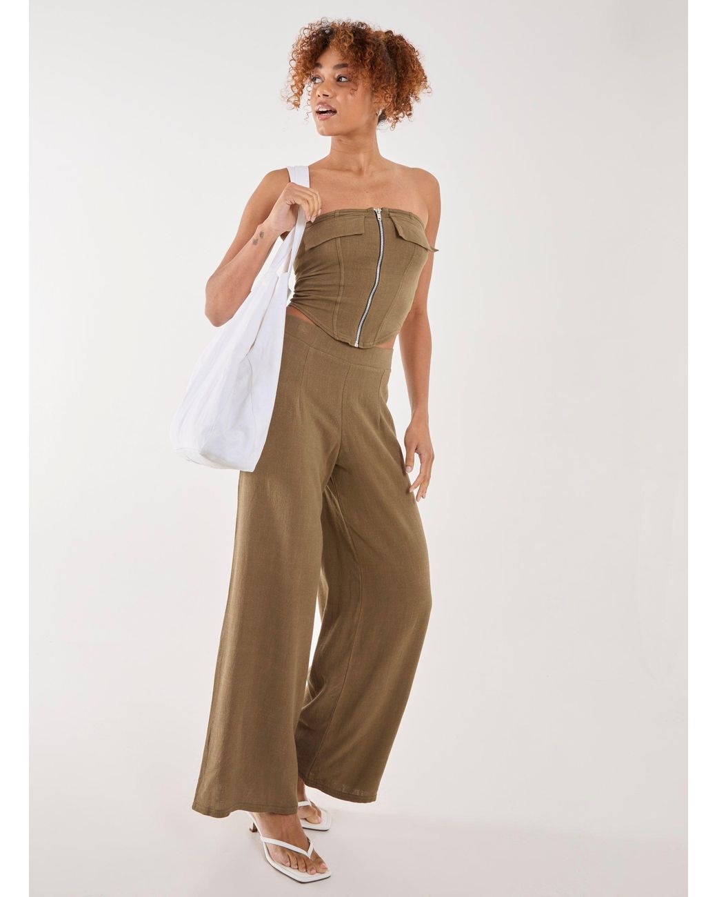 Pink Vanilla Natural Linen Straight High Waist Trousers