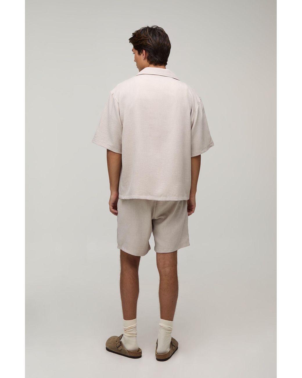 BoohooMAN Natural Wrap Linen Look Shirt & Short Set for men