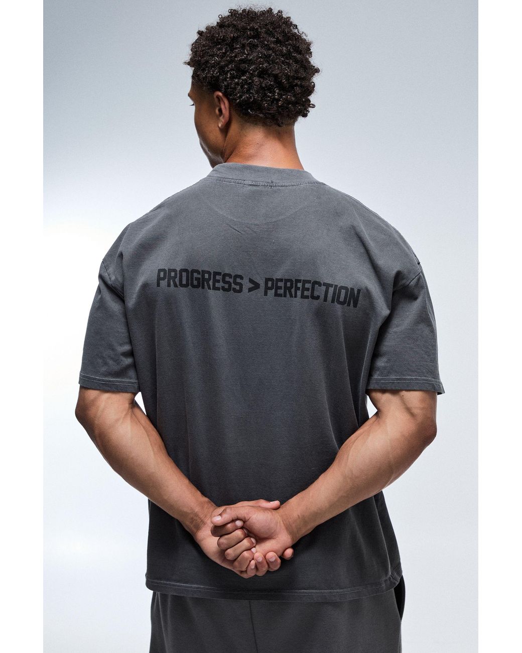 BoohooMAN Gray Active Progress Over Perfection Oversized Washed Extended Neck T-Shirt for men