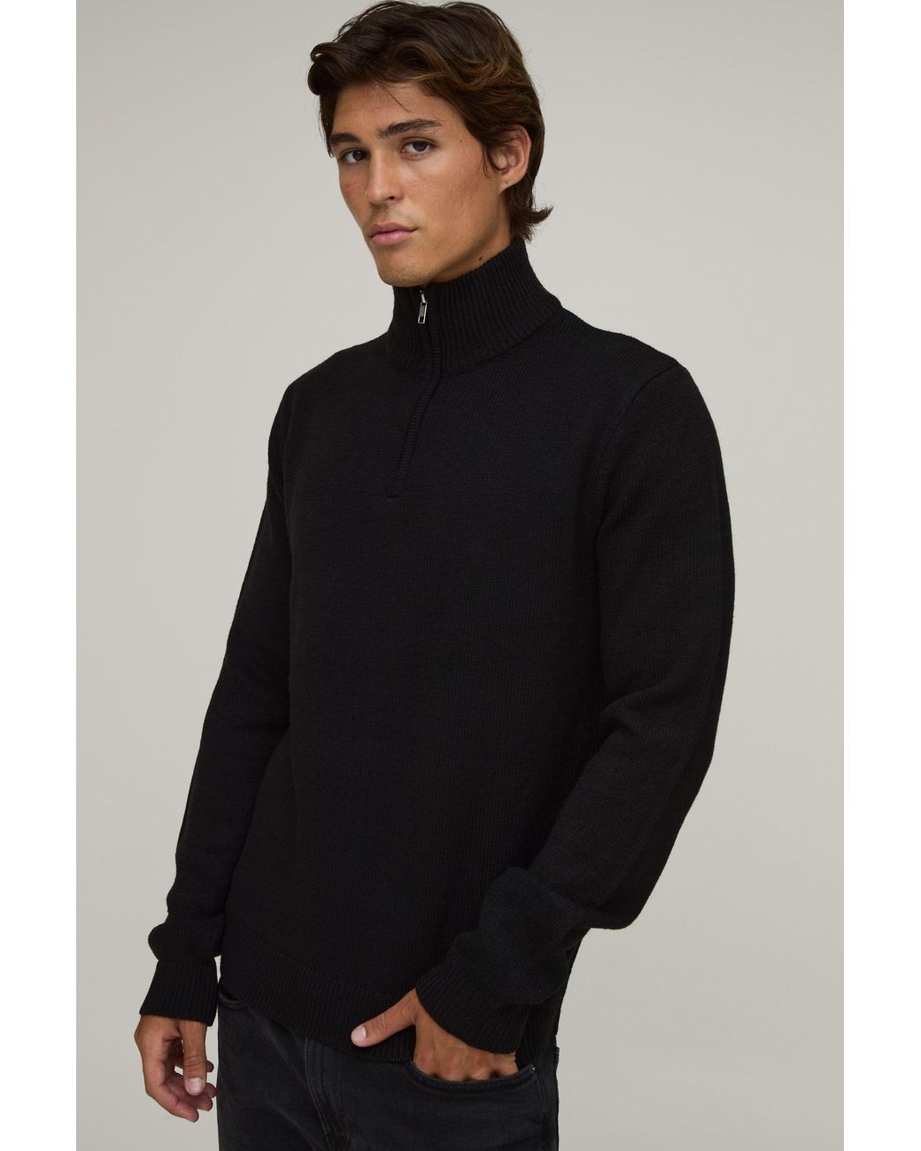 BoohooMAN Black Regular Fit 1/4 Zip Knitted Jumper for men