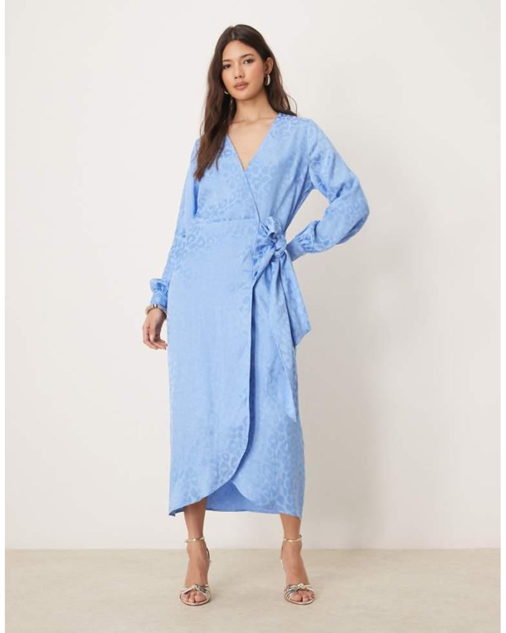 Never Fully Dressed Blue Satin Embossed Wrap Midaxi Dress