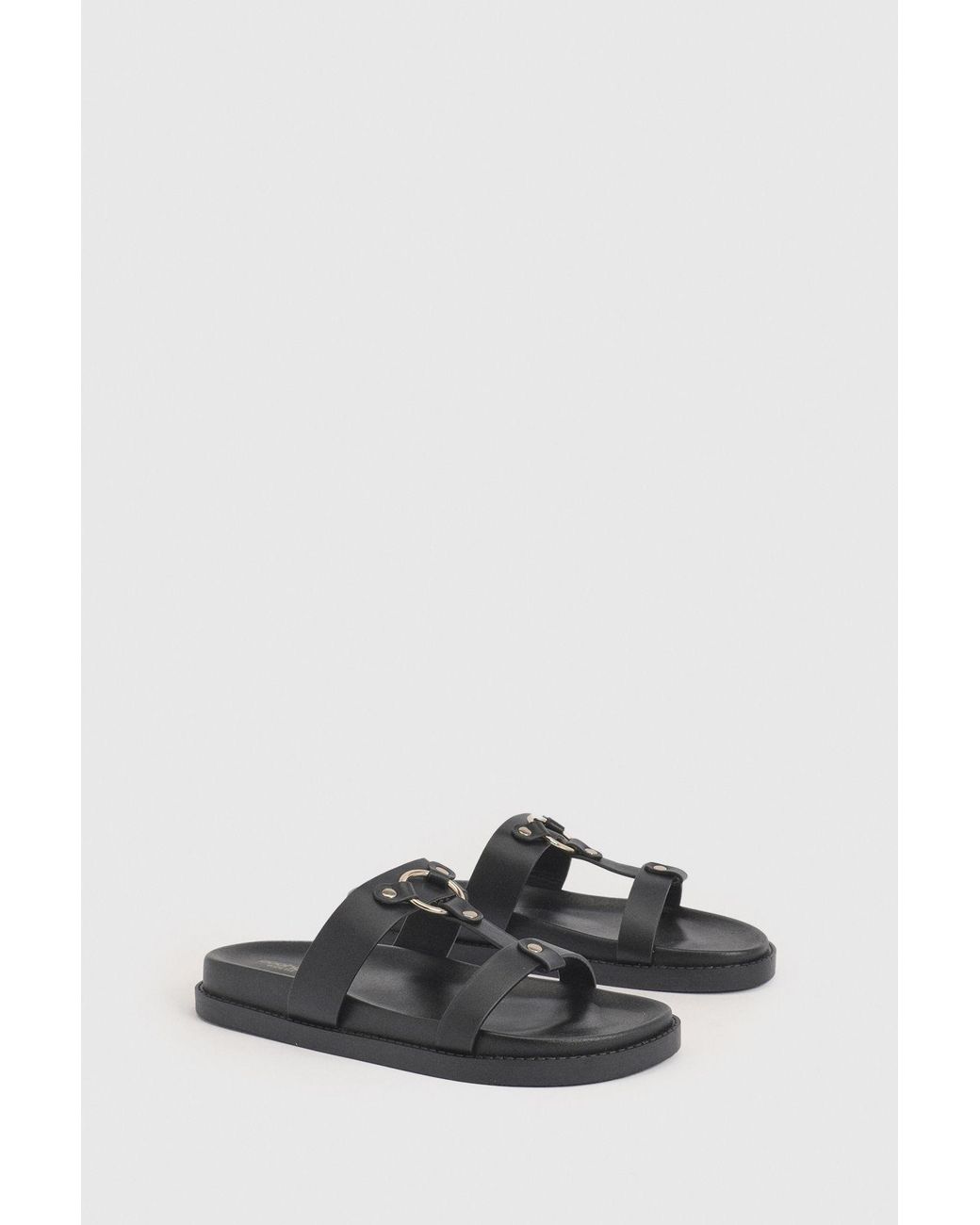 Boohoo Black Wide Fit T Bar Chunky Sandals