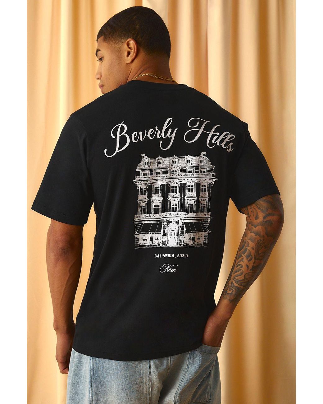 BoohooMAN Black Regular Beverly Hills Printed T-Shirt for men