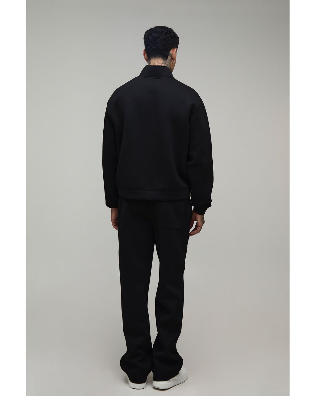BoohooMAN Black Tall Oversized Boxy Funnel Neck Zip Through Scuba Sweatshirt And Straight Leg Tracksuit for men
