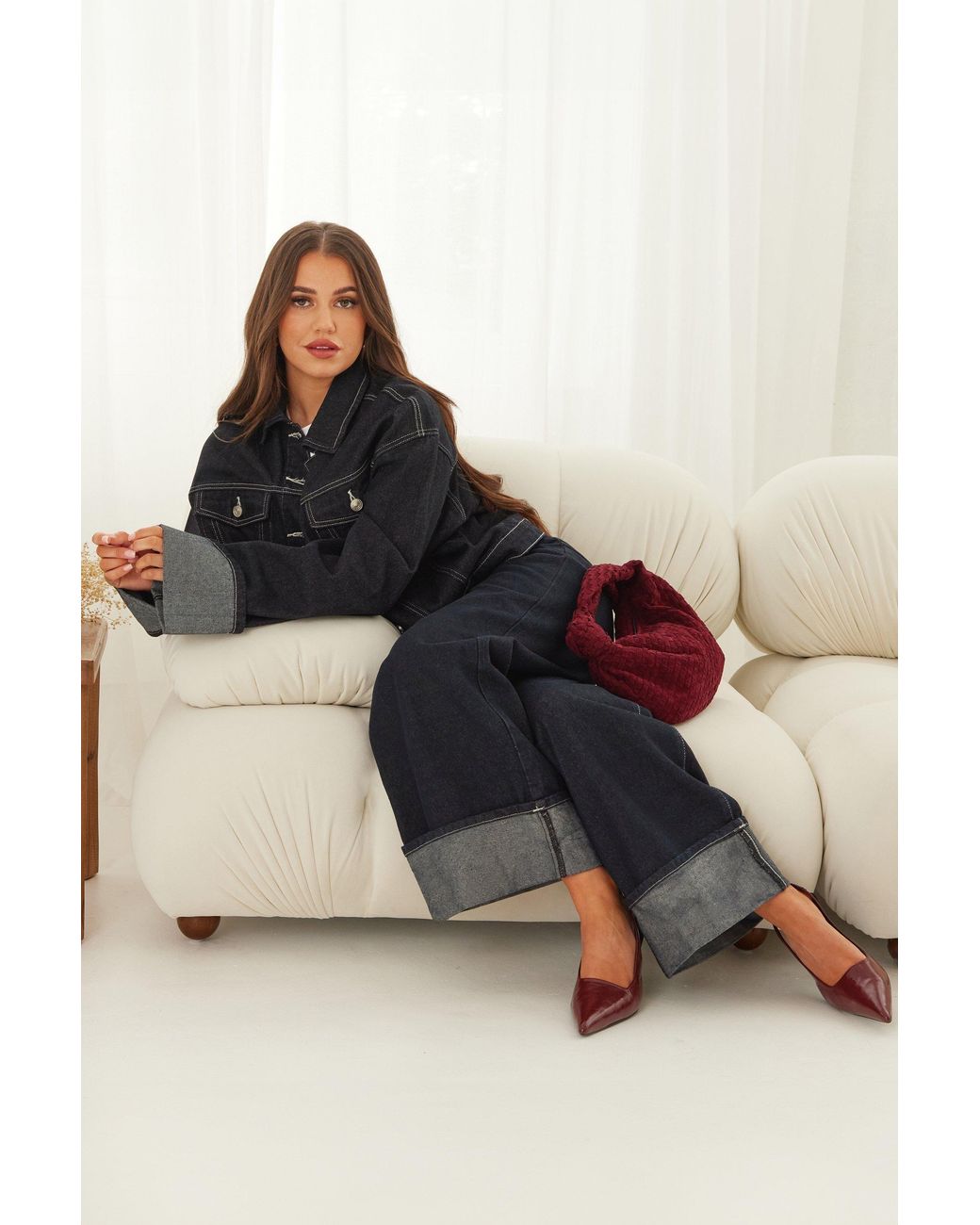 Boohoo Blue Deep Turn Up Cuff Wide Leg Jeans