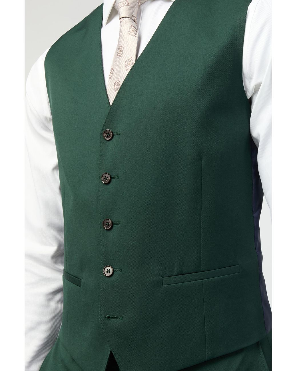 Alexandre Silver Label Green Slim Fit Italian Super 100''s Bottle Twill Waistcoat Wool for men