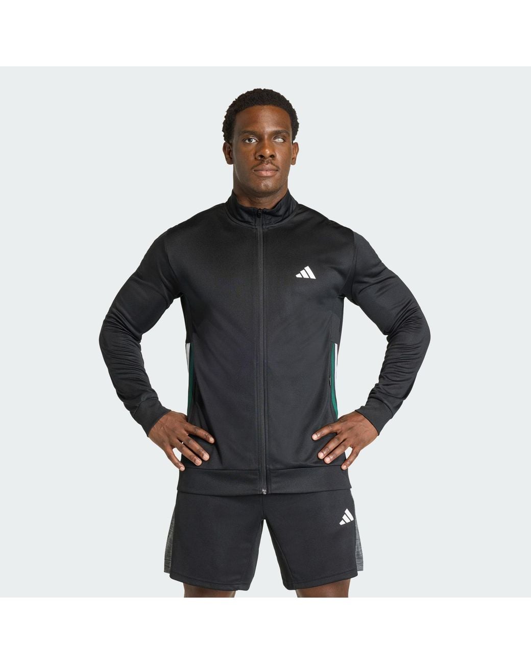 Adidas Originals Black Workout Essentials All-Set 3-Stripes Knit Track Top for men