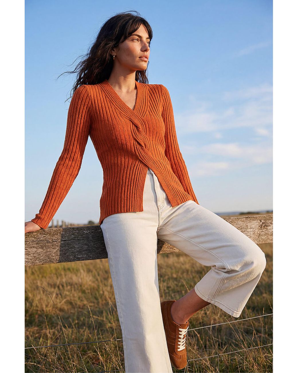 Roman Orange Cable Split Detail Rib Jumper