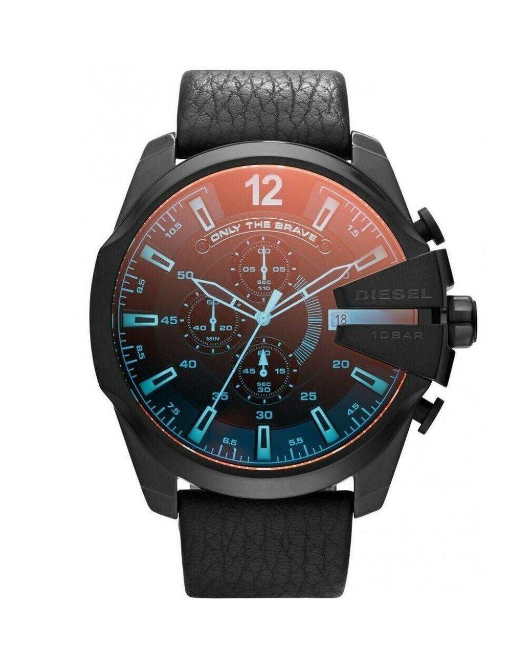 DIESEL Black Dz4323 Mega Chief Chronograph Dial Watch Leather for men