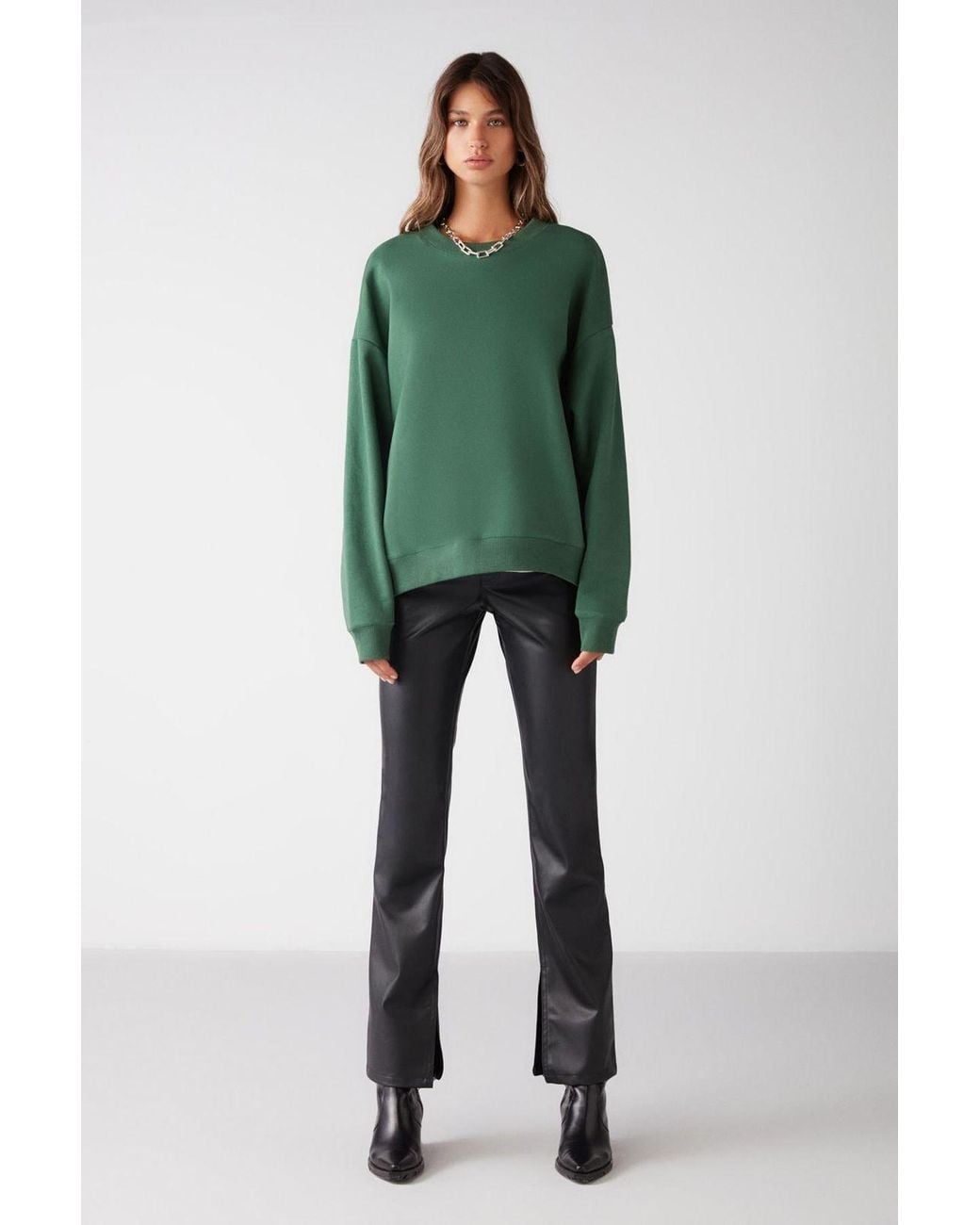 Grimelange Green Oversized Ribbed Crew Neck Sweatshirt