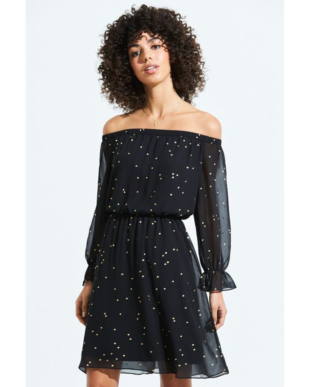 Sosandar Blue Geometric Print Elastic Waist Bardot Dress