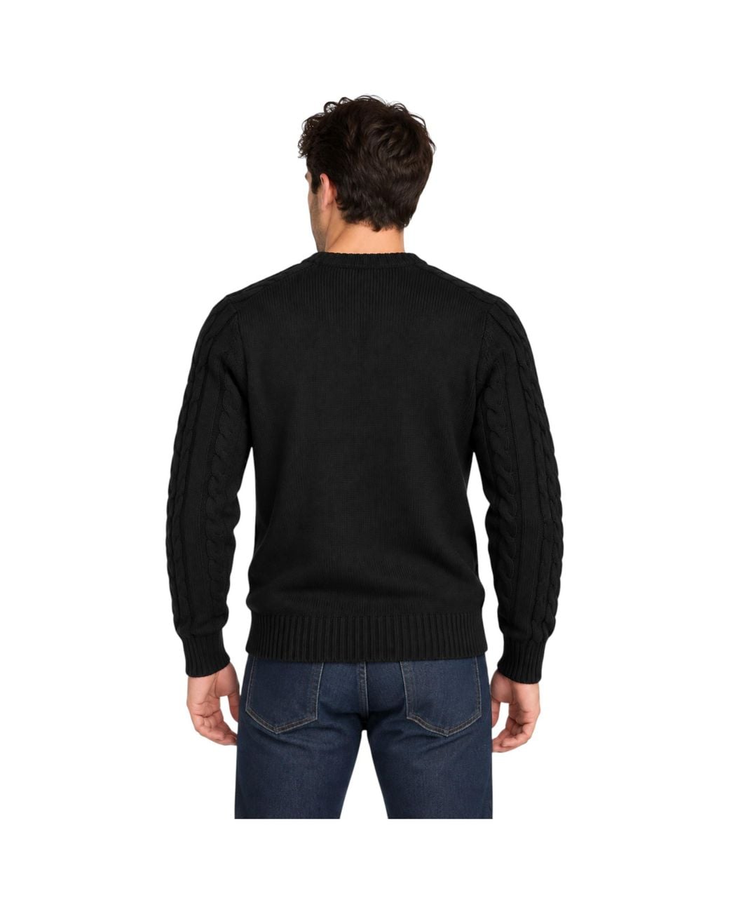Marks & Spencer Black M&S Cable Knit Sweatshirt Chunky Crew Neck Pullover Cotton Warm Soft Jumper for men