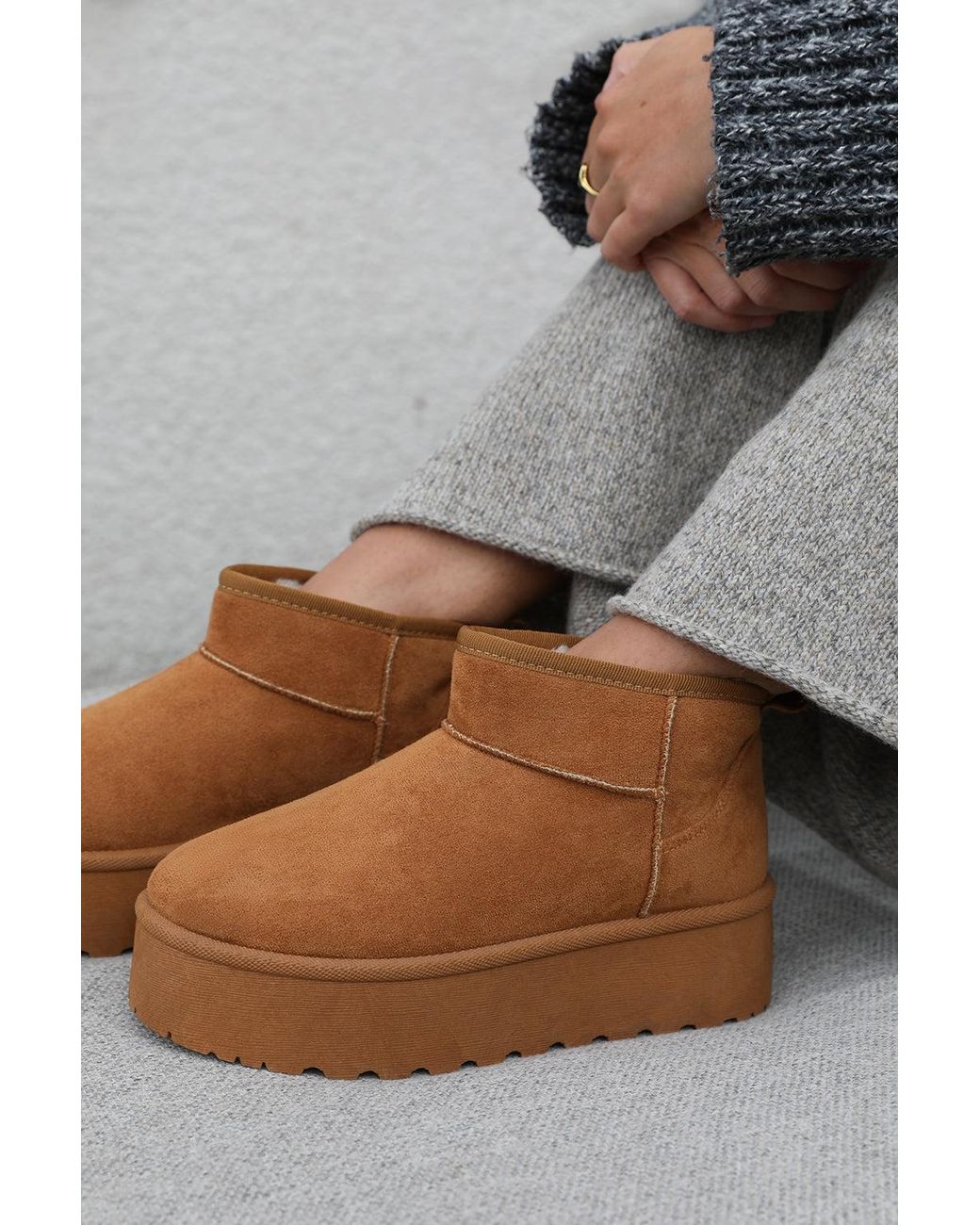 Where's That From Gray Wheres 'Calla' Flatform Fur Lining Ankle Boot