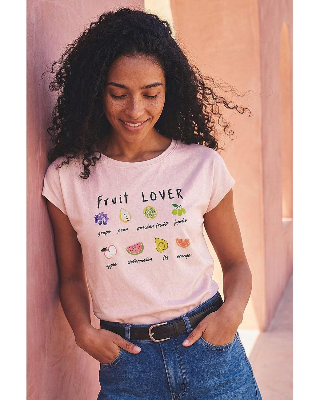 Roman Blue Cotton Fruit Print Top