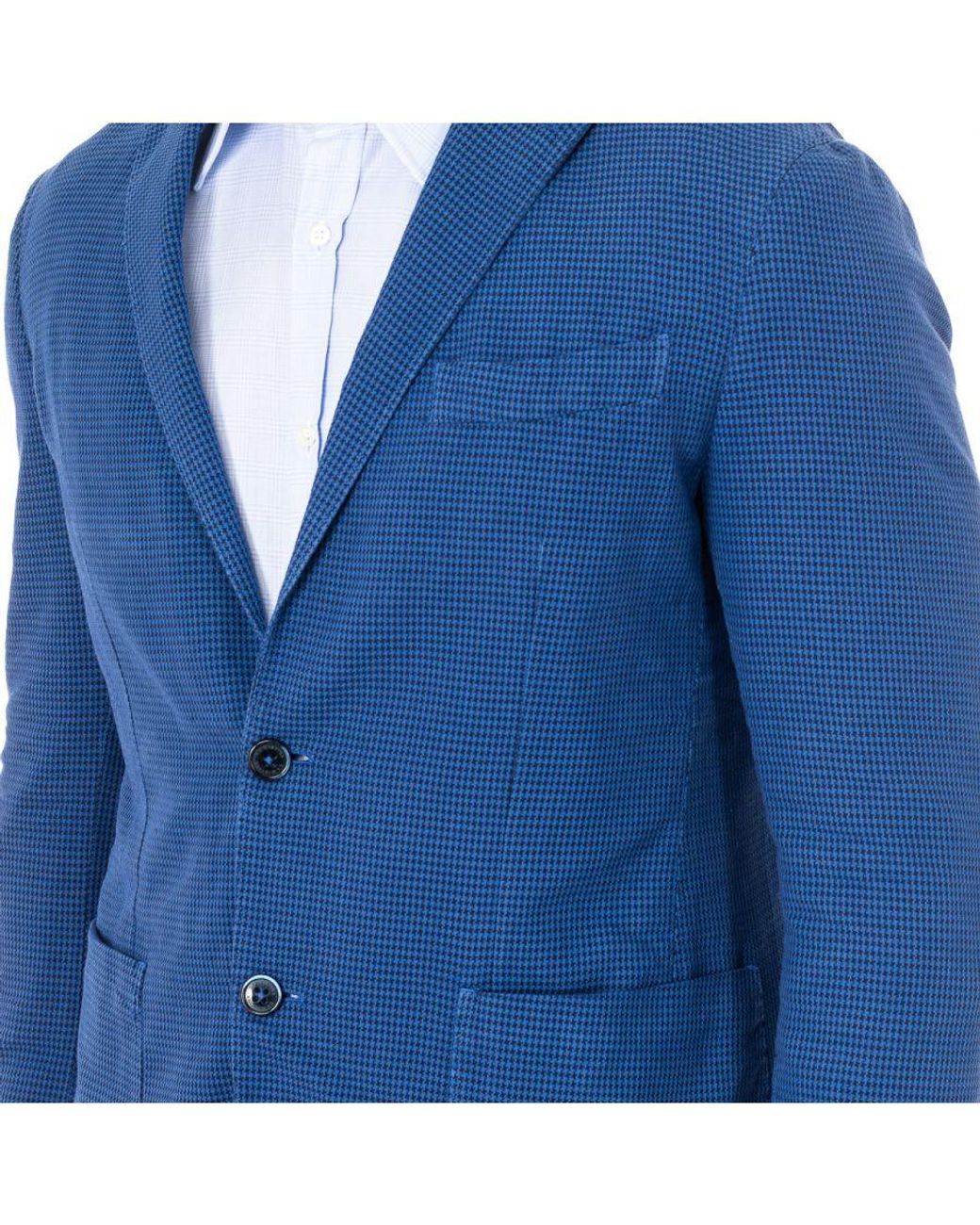 La Martina Blue Long Sleeve Blazer With Lapel Collar Hmja01 for men