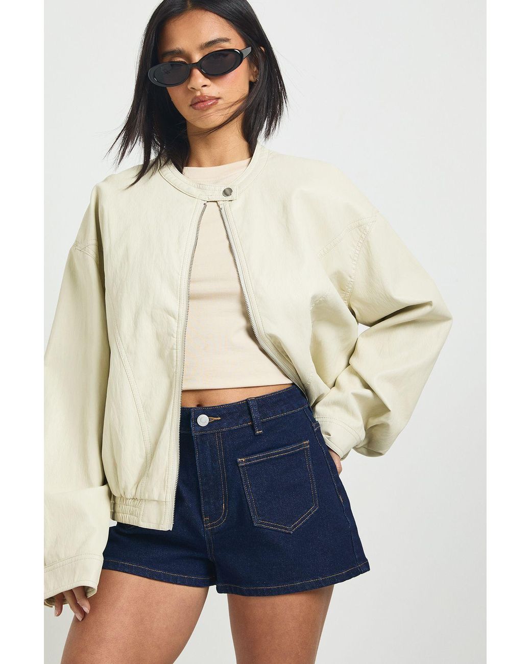 Boohoo Blue Petite Front Pocket Detail Denim Shorts