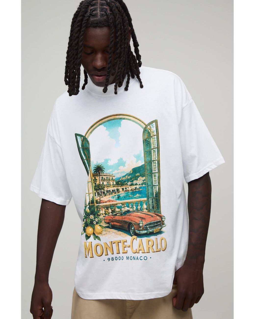 BoohooMAN White Oversized Monte Carlo Print T-Shirt Cotton for men