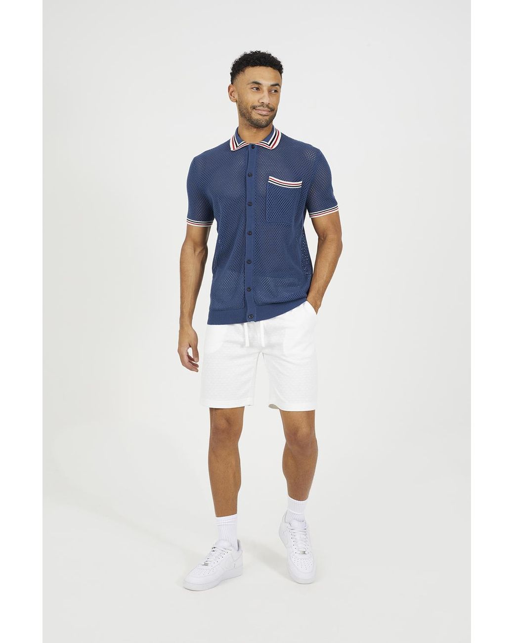 Brave Soul Blue Textured Shorts With Drawcord for men