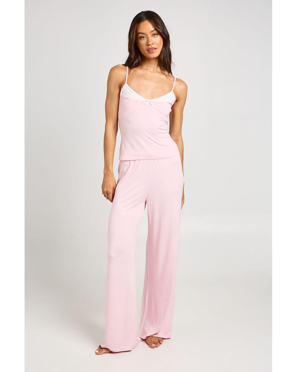 Boohoo Pink Tall Contrast Cami And Trouser Pyjama Set