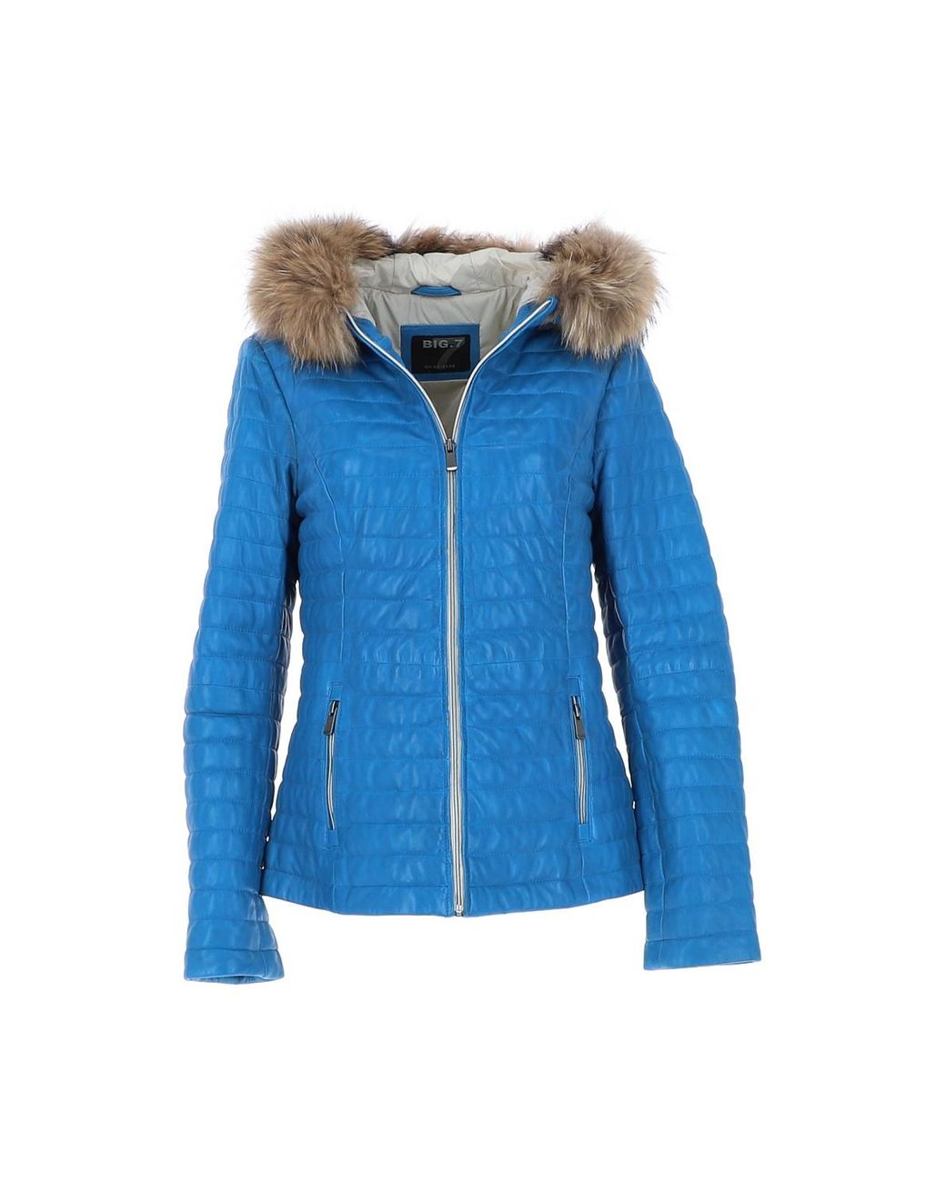 Ashwood Leather Blue 'Venezia' Fur Trim Hooded Real Jacket
