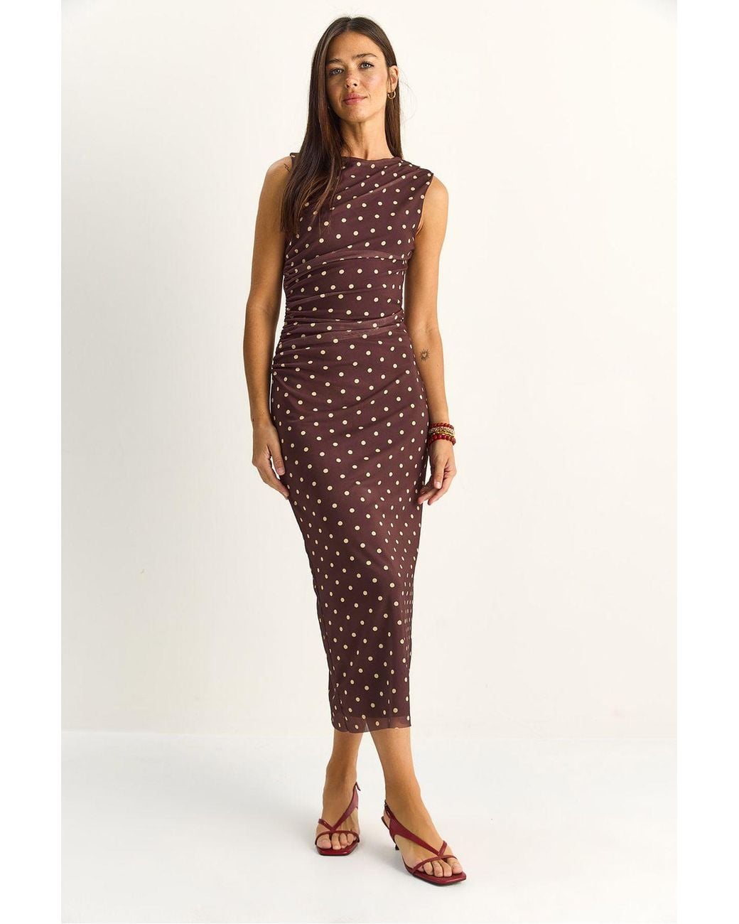 Bianco Lucci Multicolor Polka Dot Bodycon Midi Dress
