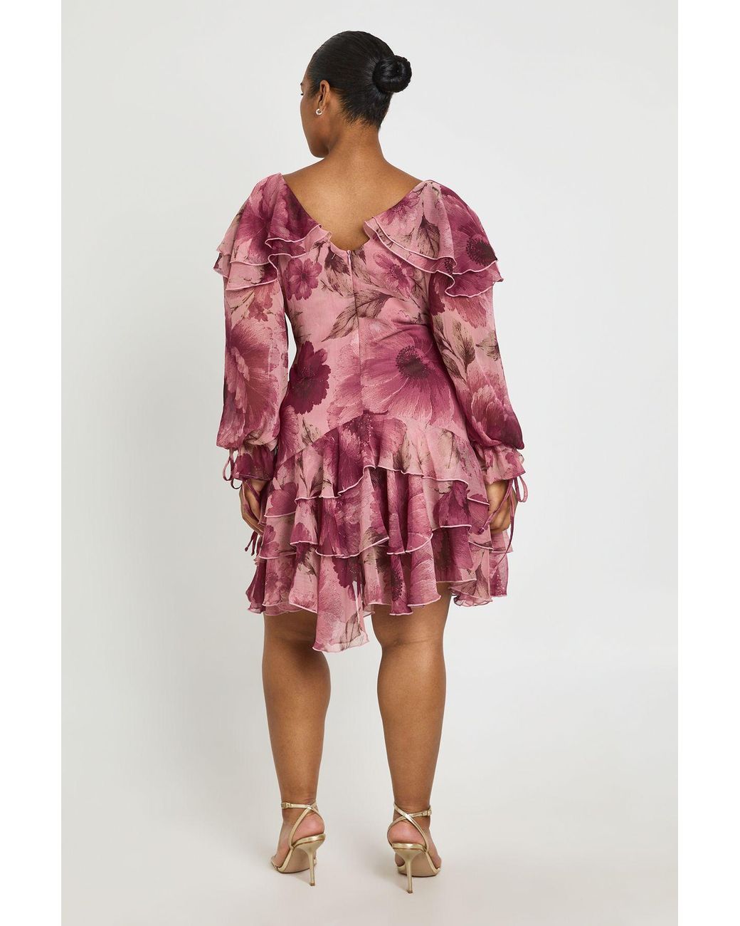 Boohoo Red Plus Floral Chiffon Ruffle Mini Dress