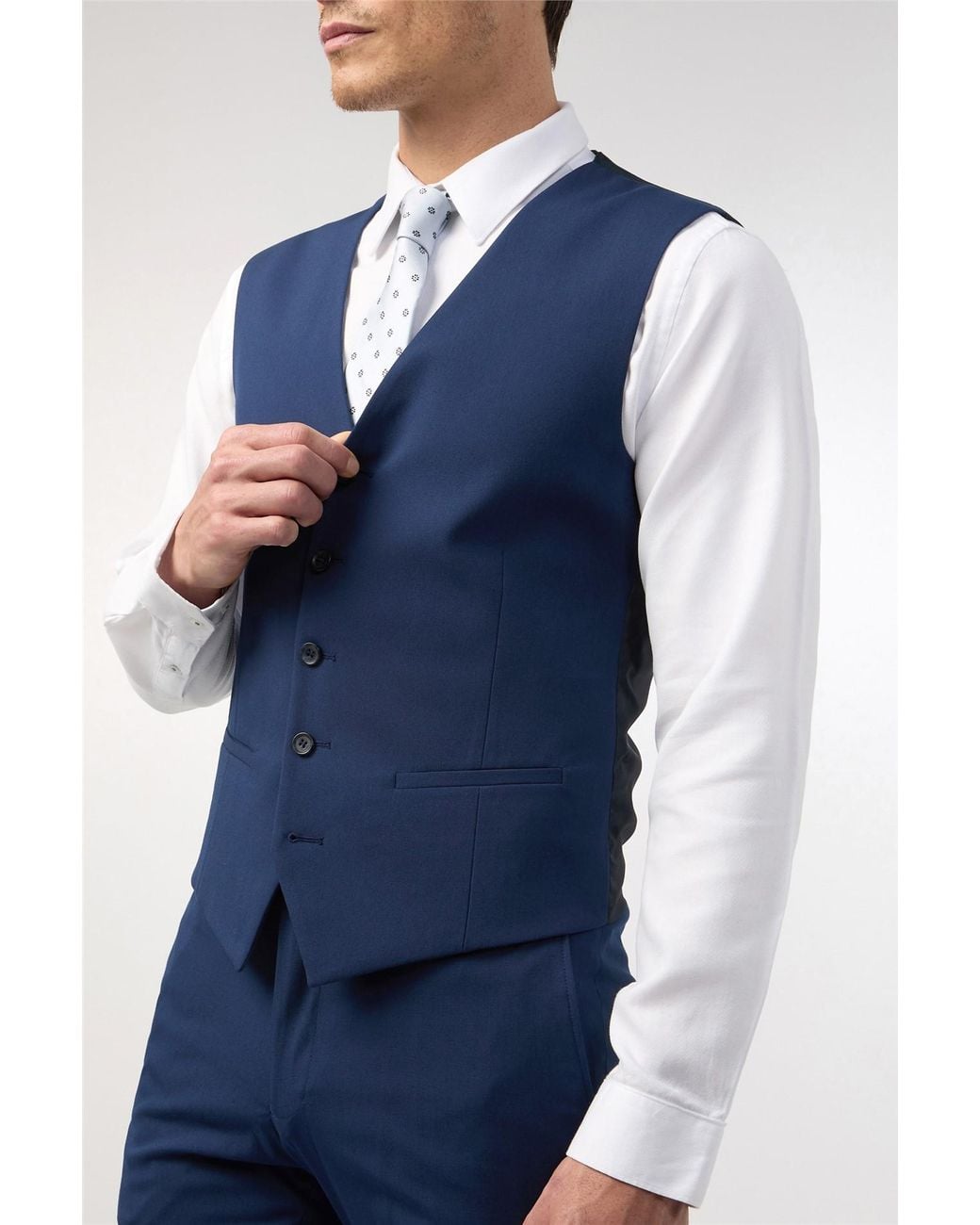 Limehaus Blue Single Breasted Five Button V-Neck Slim Fit Suit Waistcoat for men