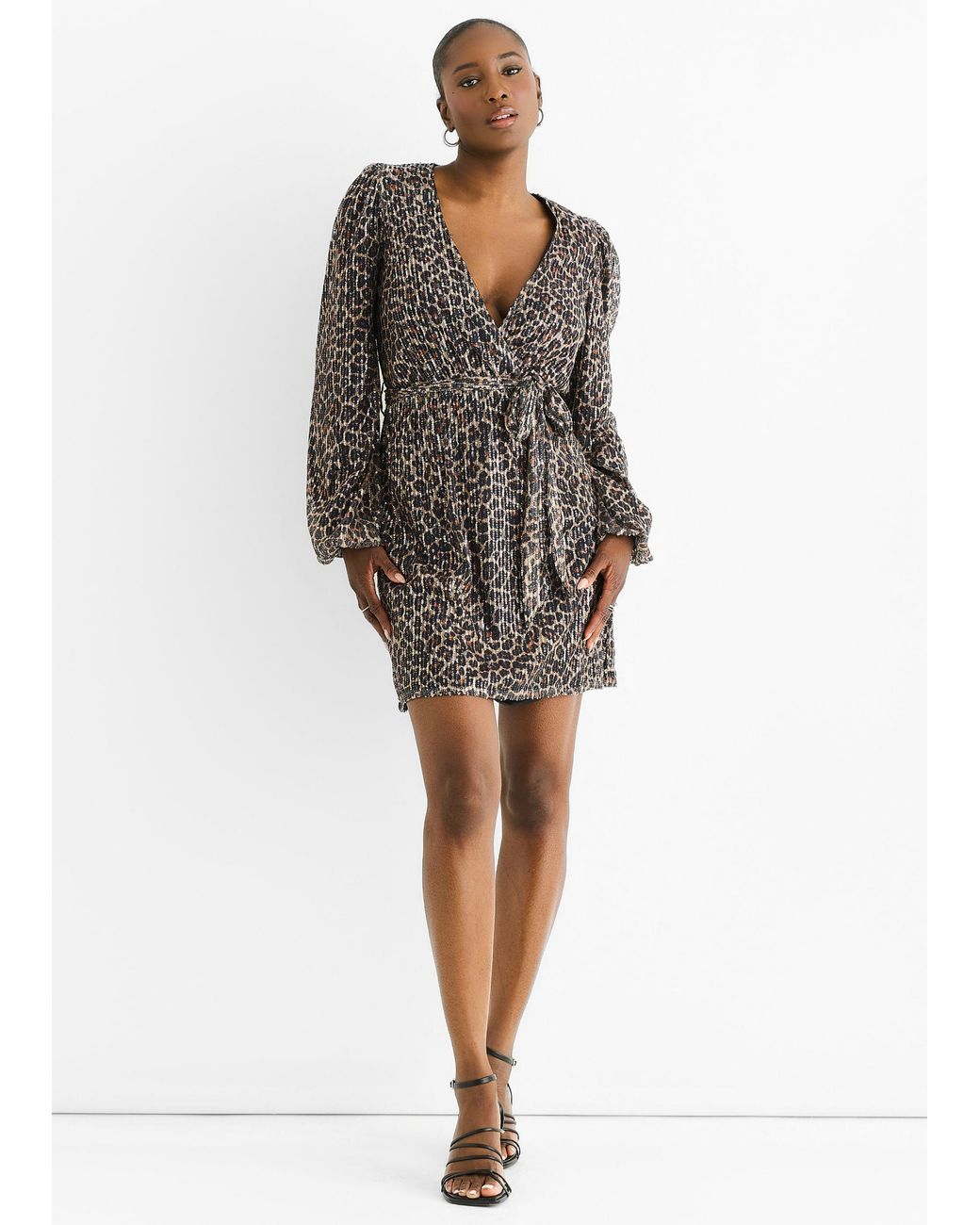 Gini London Black Animal Sequin Wrap Elasticated Wasit Mini Dress