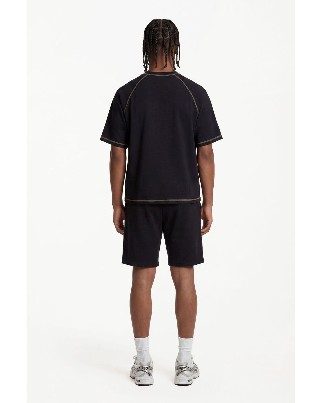 BoohooMAN Black Oversized Boxy Contrast Stitch Washed Raglan Waffle T-Shirt for men