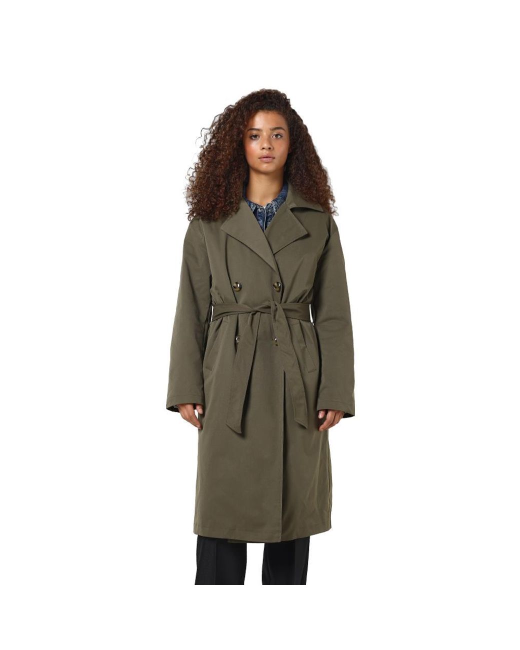 Noisy May Green Trench Long Coat Classic Lapel Belted Jacket for men